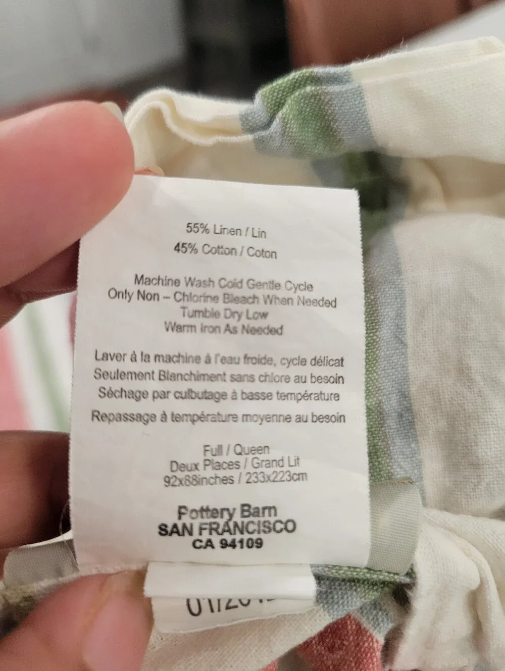Pottery Barn Linen Blend Striped Cottage Duvet Cover Full/Queen